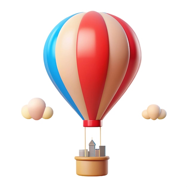 PSD a red blue and yellow hot air balloon with a red white and blue design