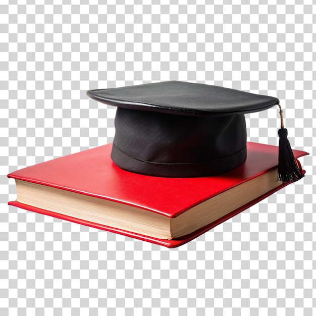 Red book on black lawyer cap isolated on transparent background