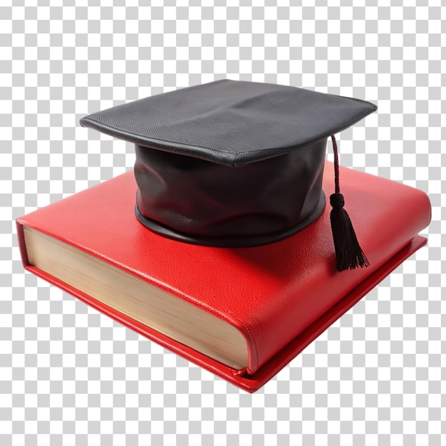 Red book on black lawyer cap isolated on transparent background