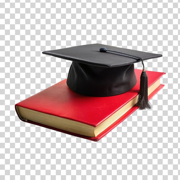 Red book on black lawyer cap isolated on transparent background