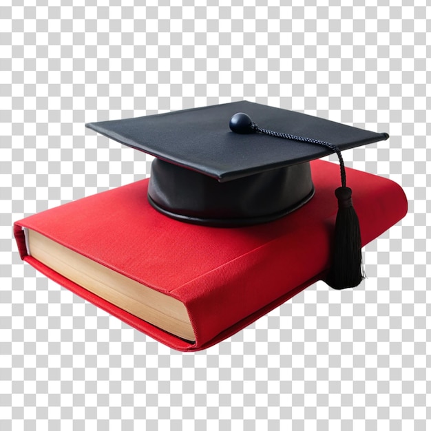 Red book on black lawyer cap isolated on transparent background