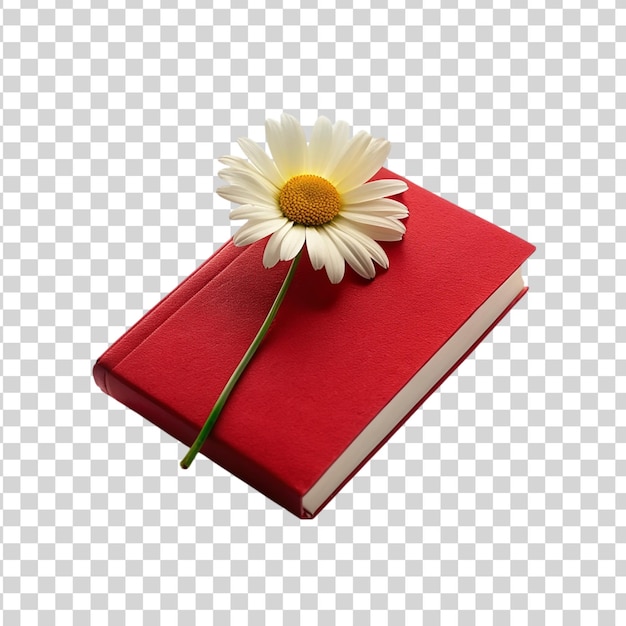 PSD red book on white daisy flower isolated on transparent background