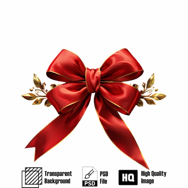 a red bow with a gold ribbon