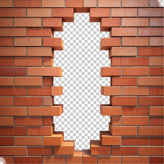 PSD red brick wall and open gap on transparent background