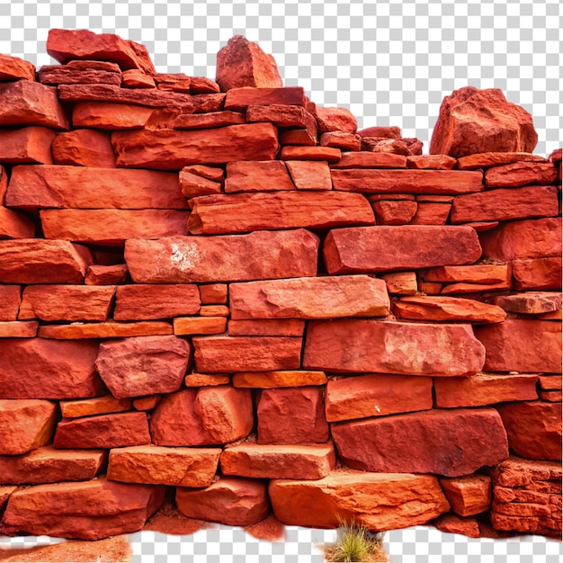 Red brick wall texture pattern isolated on transparent background