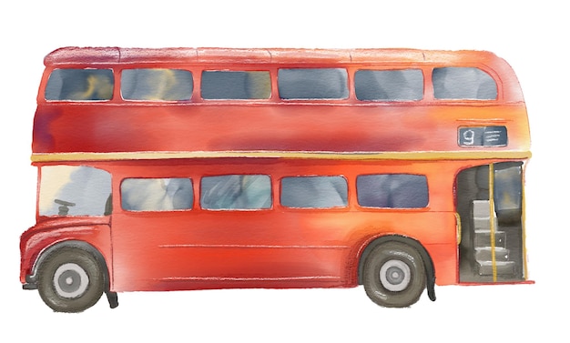 Red bus in London city watercolor