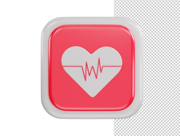 PSD a red button with a heart icon 3d rendering vector illustration