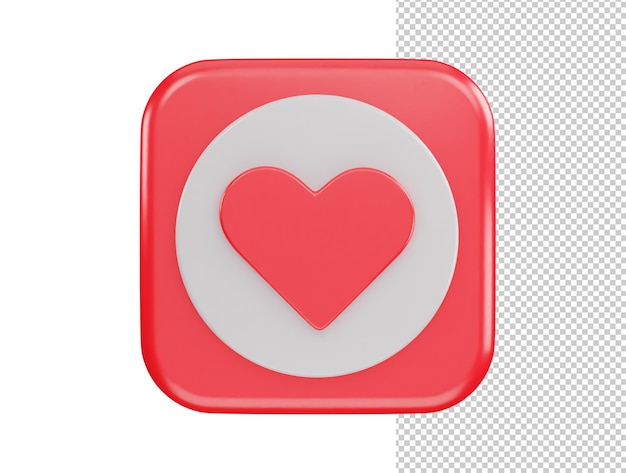 A red button with a heart icon in the middle icon 3d rendering vector illustration