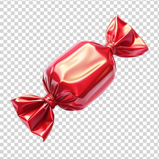 PSD a red candy with a gold wrapper and a red ribbon on top on transparent background