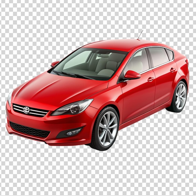 A red car with a sunroof and a chrome rim on transparent background