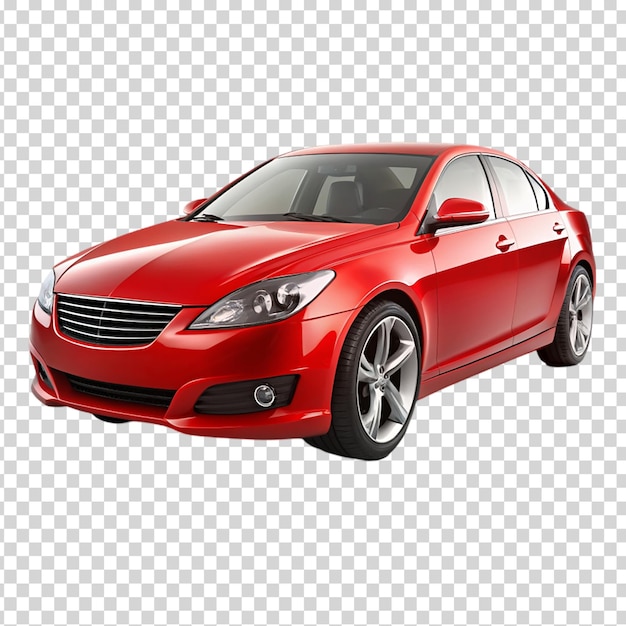 A red car with a sunroof and a chrome rim on transparent background