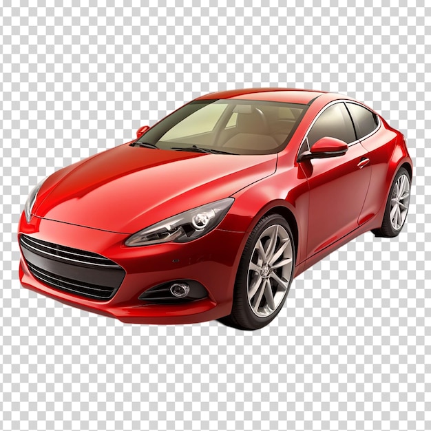 A red car with a sunroof and a chrome rim on transparent background