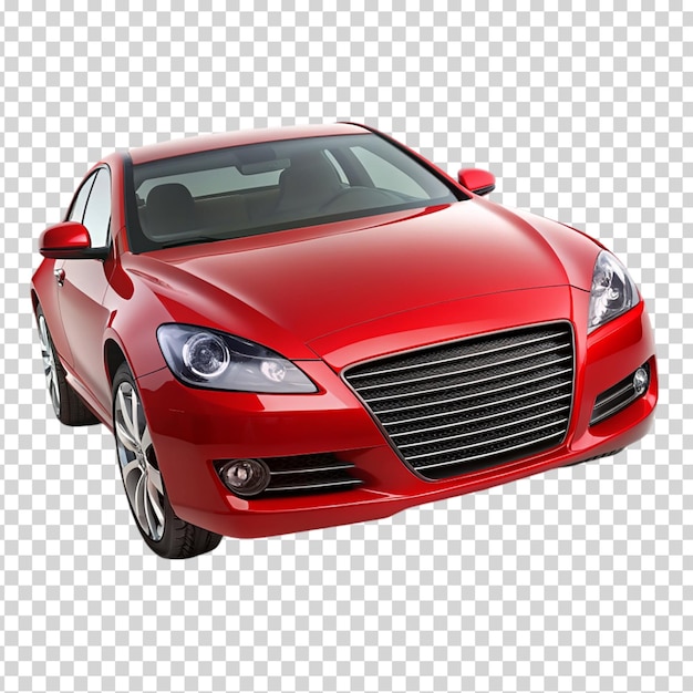 A red car with a sunroof and a chrome rim on transparent background