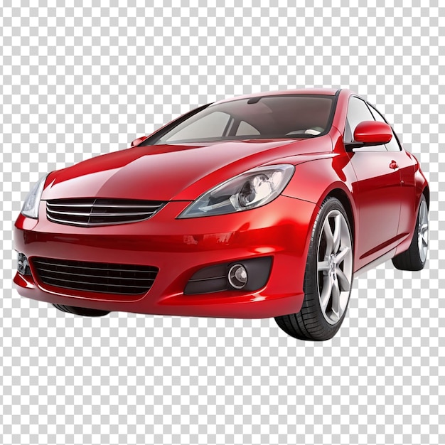 A red car with a sunroof and a chrome rim on transparent background