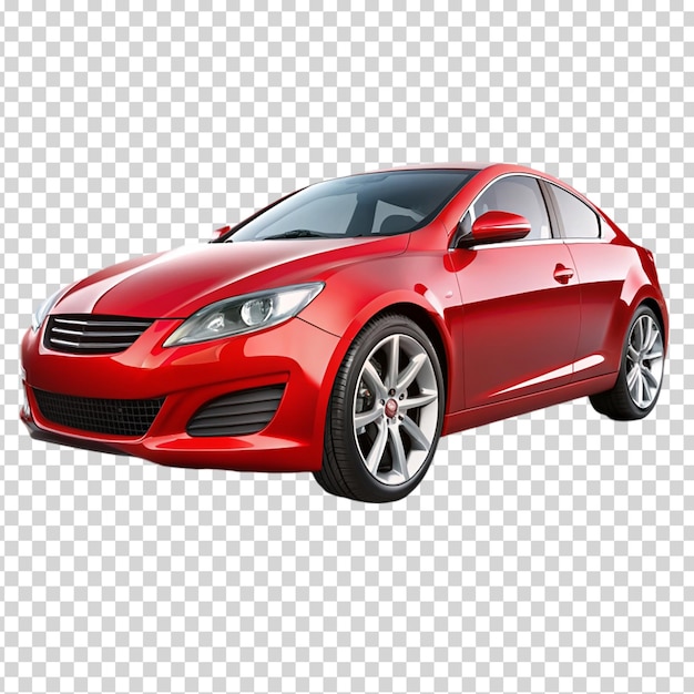 A red car with a sunroof and a chrome rim on transparent background