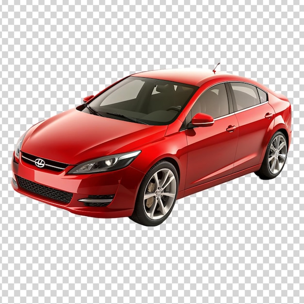 A red car with a sunroof and a chrome rim on transparent background