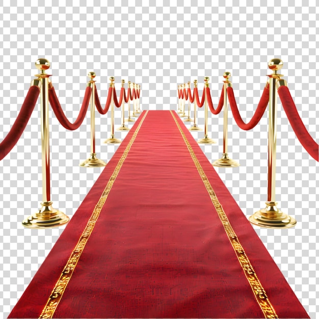 Red carpet with stanchions isolated on a transparent background