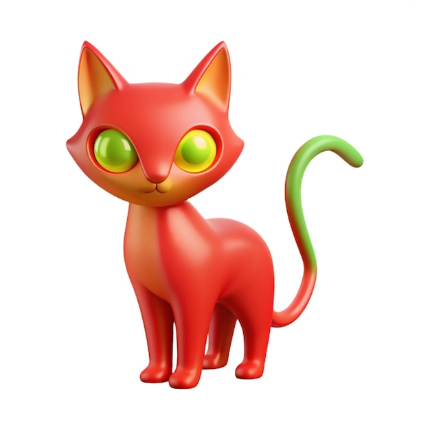 a red cat with green eyes and a green tail