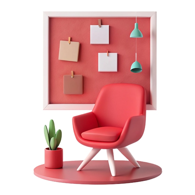 PSD a red chair with a plant on it and a red chair with a plant on it