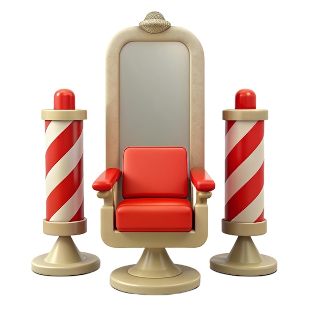 a red chair with a red chair and a mirror