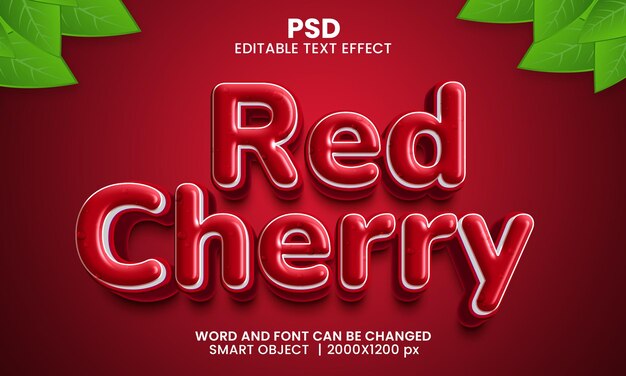 PSD red cherry 3d editable text effect premium psd with background