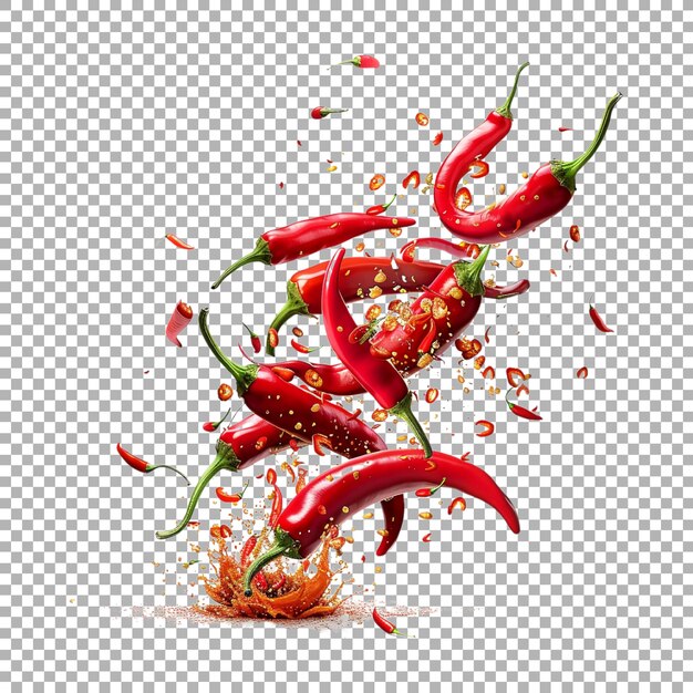 PSD red chili in air on transparent background ai generated