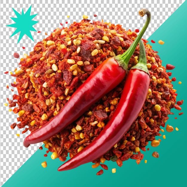 red chili pepper flakes with seeds isolated on transparent background