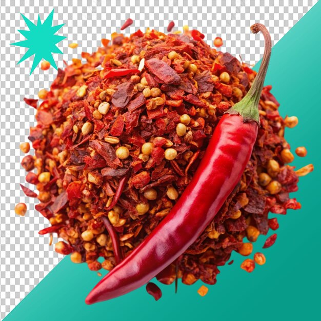 PSD red chili pepper flakes with seeds isolated on transparent background