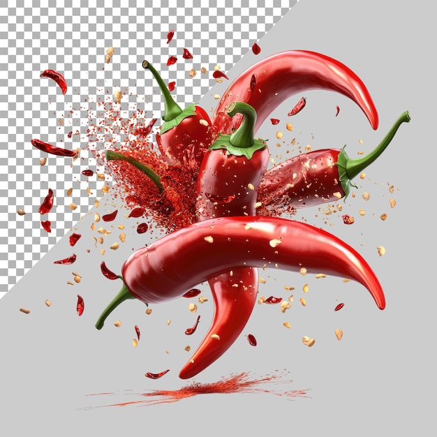 Red chili peppers exploding in a vector illustration on a Transparent background