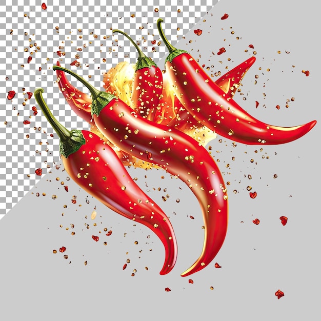 Red chili peppers exploding in a vector illustration on a Transparent background