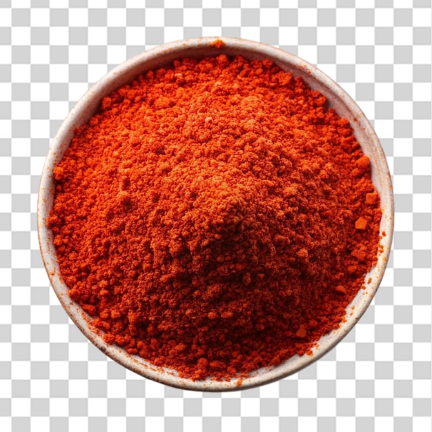 PSD red chili powder top view isolated on transparent background