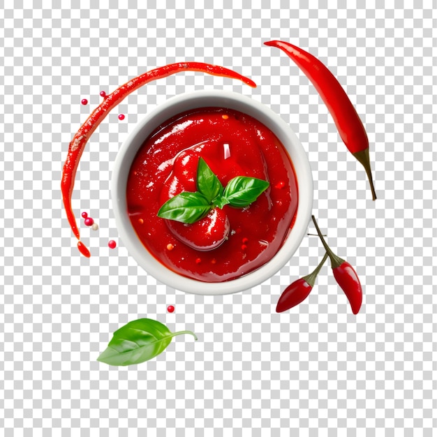 Red chili sauce with spice on a transparent background