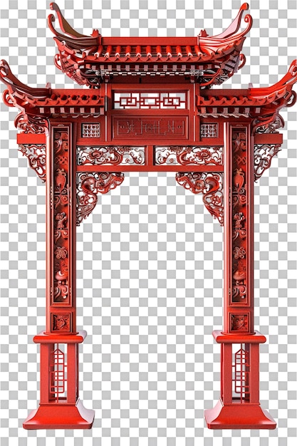 Red Chinese gate alone on transparent background