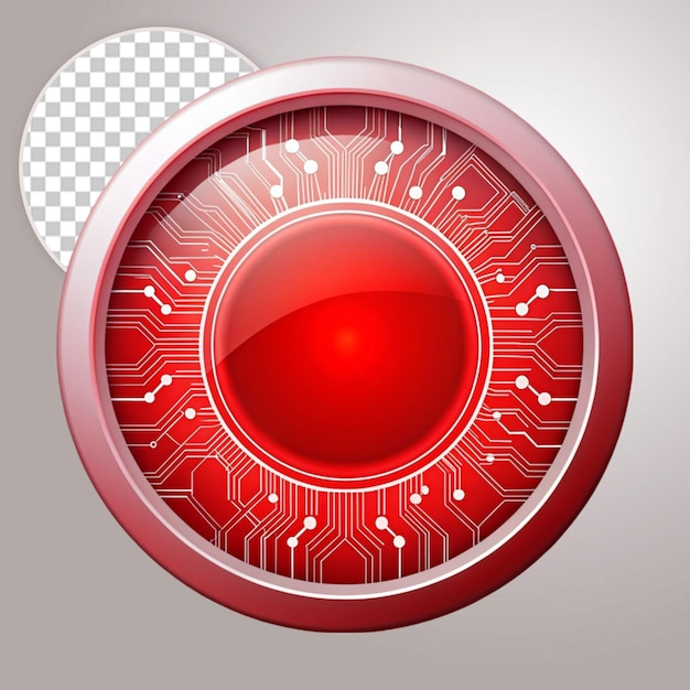 A red circular object with a red light on it on transparent background