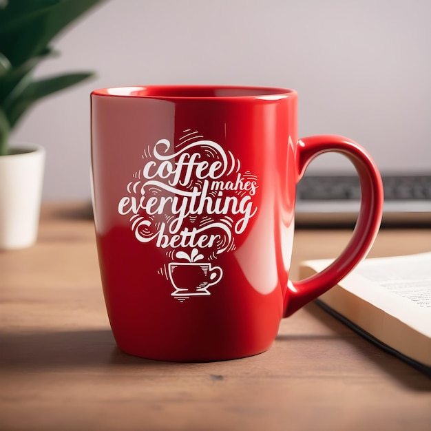 red coffee mug mockup