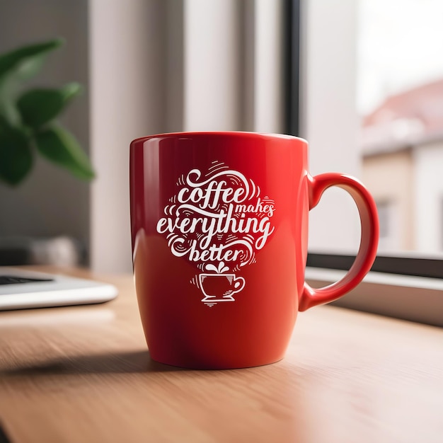 red coffee mug mockup