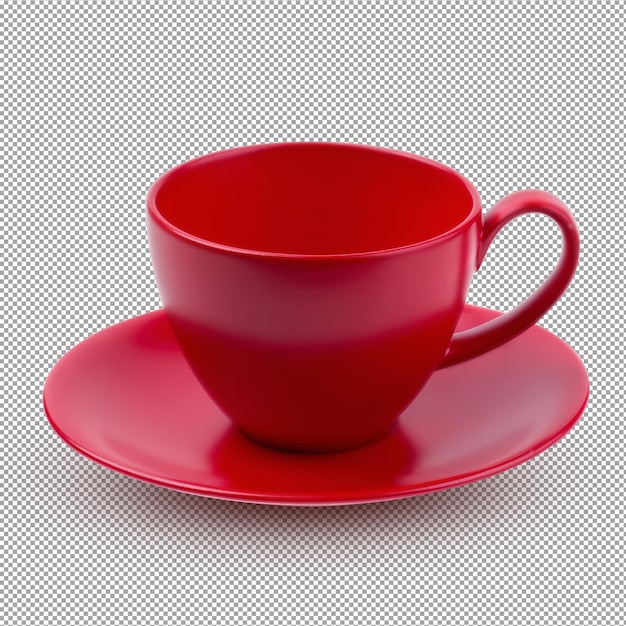 Red coffee mug and saucer isolated on alpha background