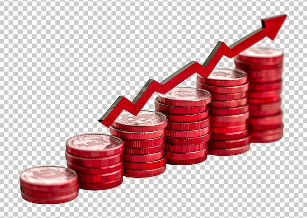 PSD red coin stacks with upward growth arrow