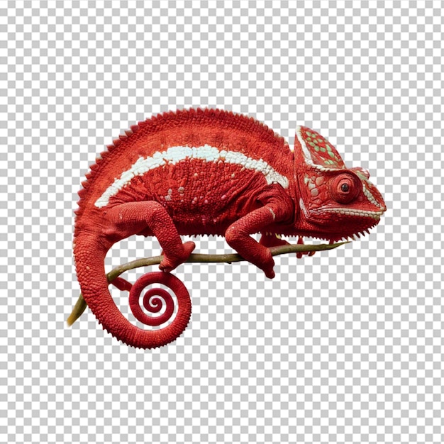 PSD red color chameleon with its tail curled