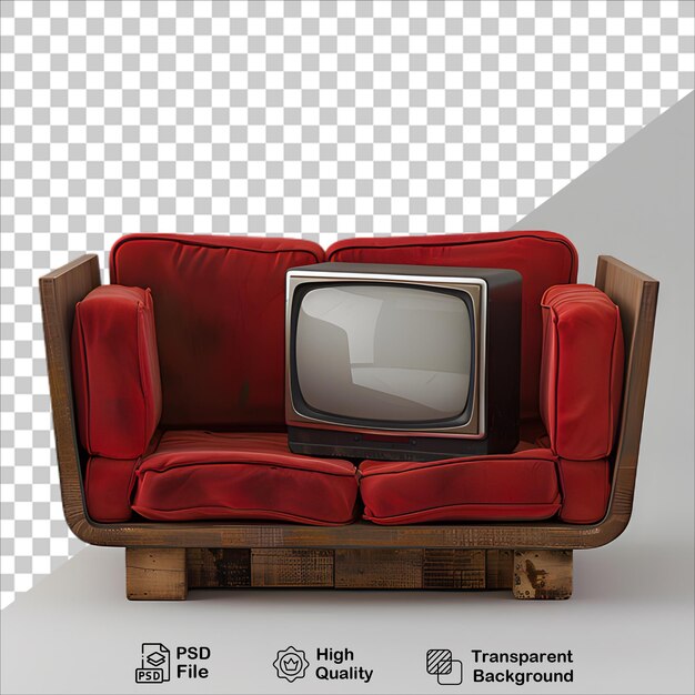 Red Couch and Wooden Television isolated on transparent background