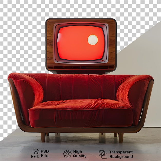 Red Couch and Wooden Television isolated on transparent background