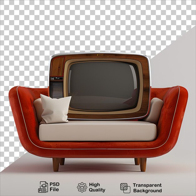 Red Couch and Wooden Television isolated on transparent background