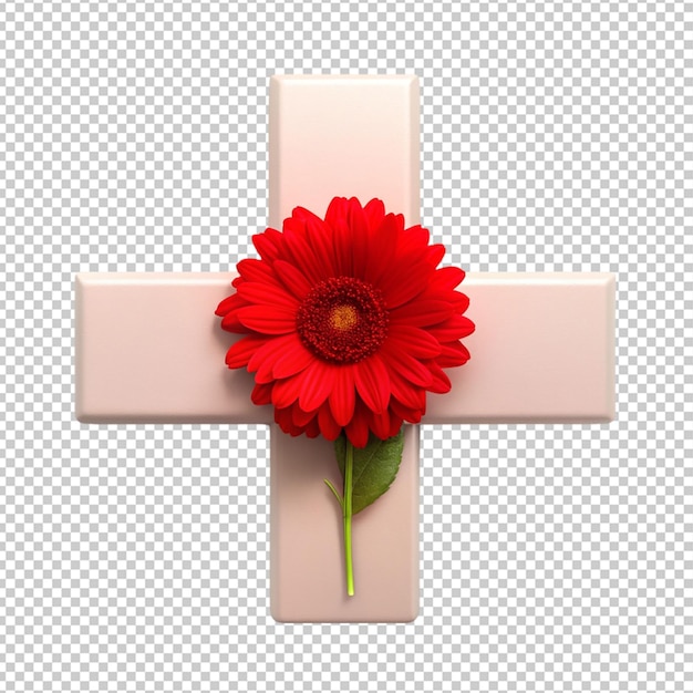 PSD red cross day with flower on transparent background