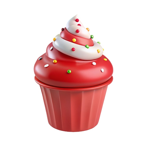 PSD a red cupcake with sprinkles on top of it