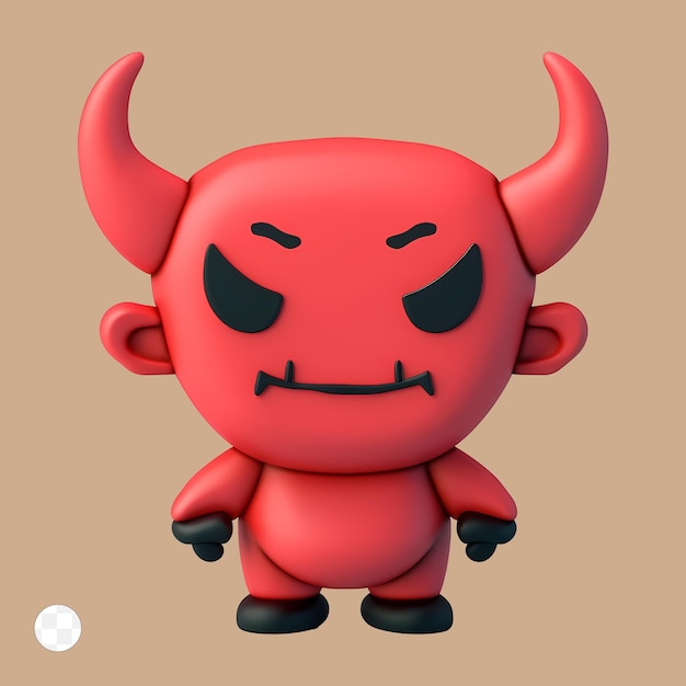 PSD a red devil figure with horns and horns stands in front of a brown background.