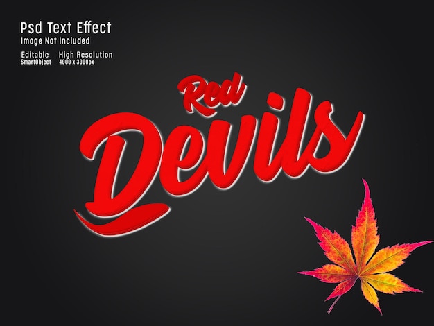 Red Devils on black editable 3d text effect