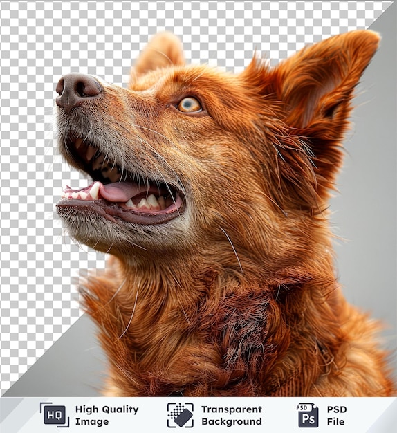 Red dog with open mouth on transparent background with brown ears eyes and nose