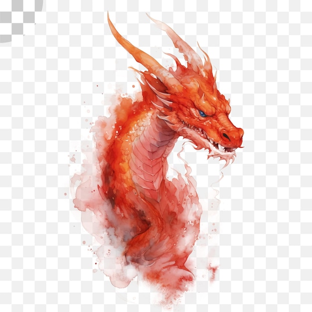 Red Dragon watercolor transparent background