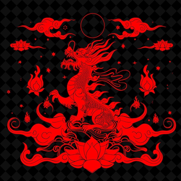 a red dragon with a gold background and a red dragon on the top