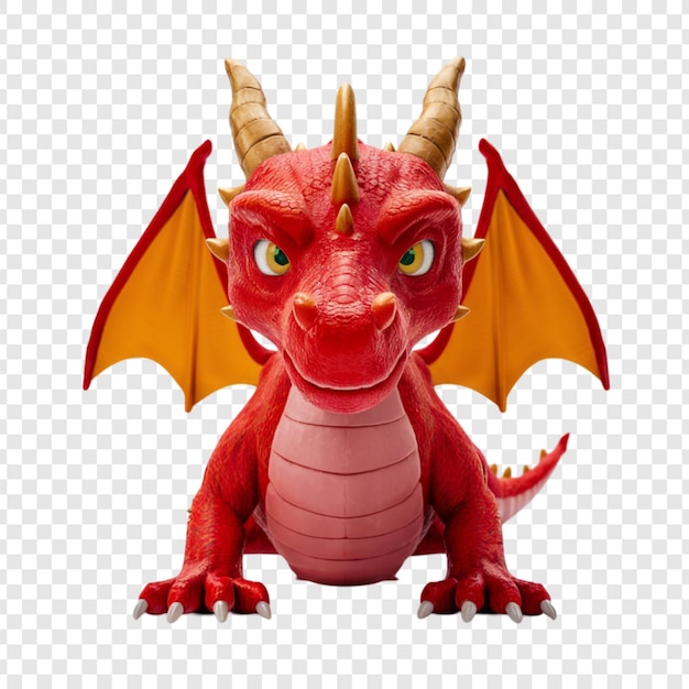 PSD a red dragon with orange eyes sits on a transparent background